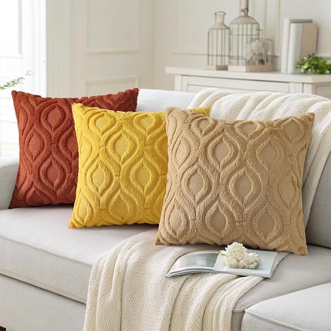 decorUhome Fall Throw Pillow Covers 20x20 Inch Set of 2, Soft Plush Decorative Faux Fur Rust Solid Couch Pillow Covers, Accent Farmhouse Neutral Square Euro Pillow Cases for Sofa Bed Living Room