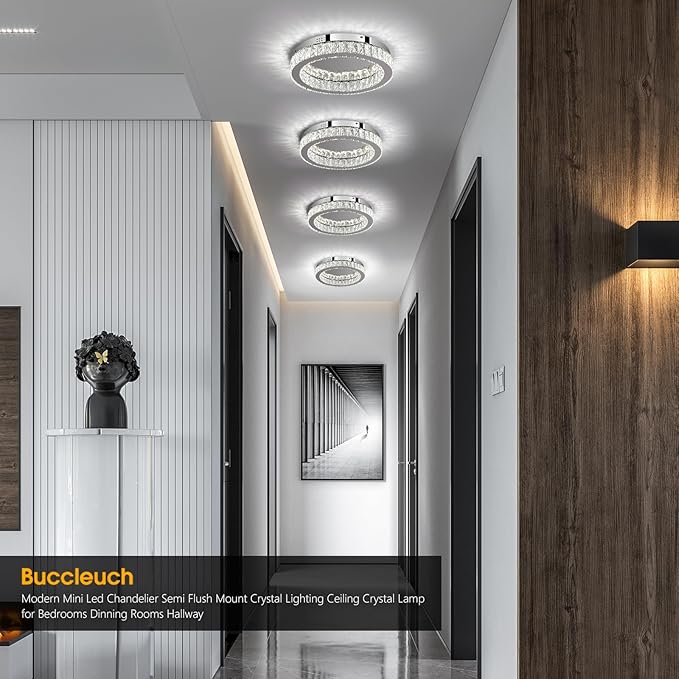 Buccleuch Modern Crystal Chandelier LED Flush Mount Pendant Lighting Mini Ceiling Light Fixture for Living Room Bedroom Hallway Staircase Bar Kitchen