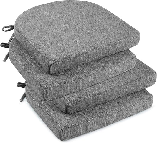 downluxe Indoor Chair Cushions for Dining Chairs, Soft and Comfortable Textured Foam Kitchen Chair Pads with Ties and Non-Slip Backing, 16" x 16" x 2", Dark Grey, 4 Pack