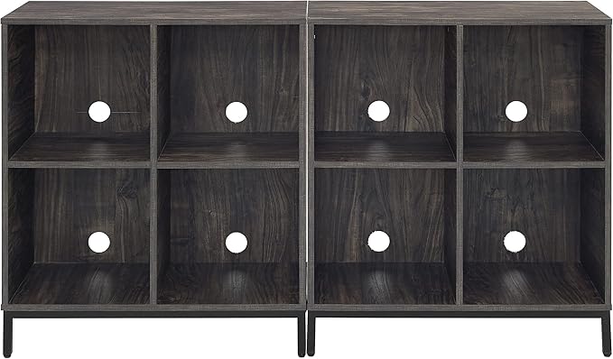 Crosley Furniture Jacobsen 2-Piece Vinyl Record Storage Cube Bookcase Set and Record Player Stand, Brown Ash