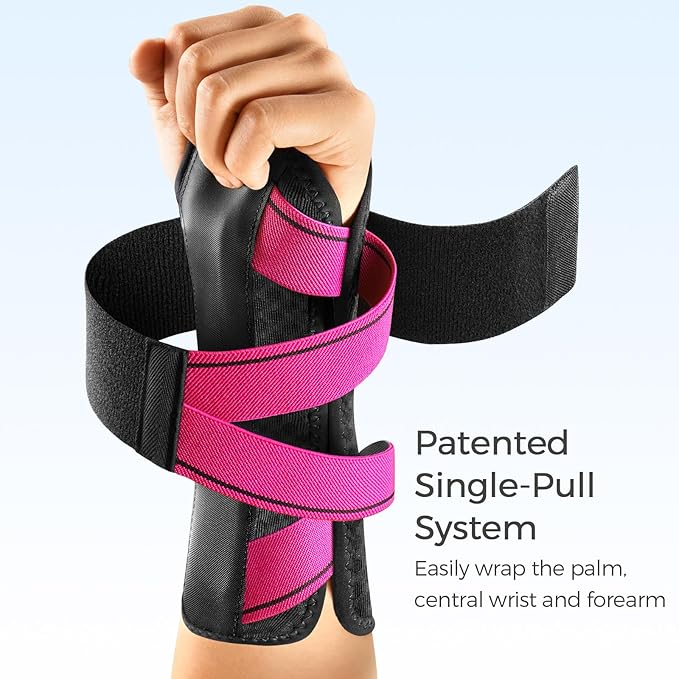 FREETOO Wrist Support Brace Left Hand for Tendonitis, Sprained Wrist, Strain, Pain Relief Wrist Splint for Carpal Tunnel, Arthritis, Wrist Immobilizer Fit Women and Men for Sleeping (S/M, Black/Pink)