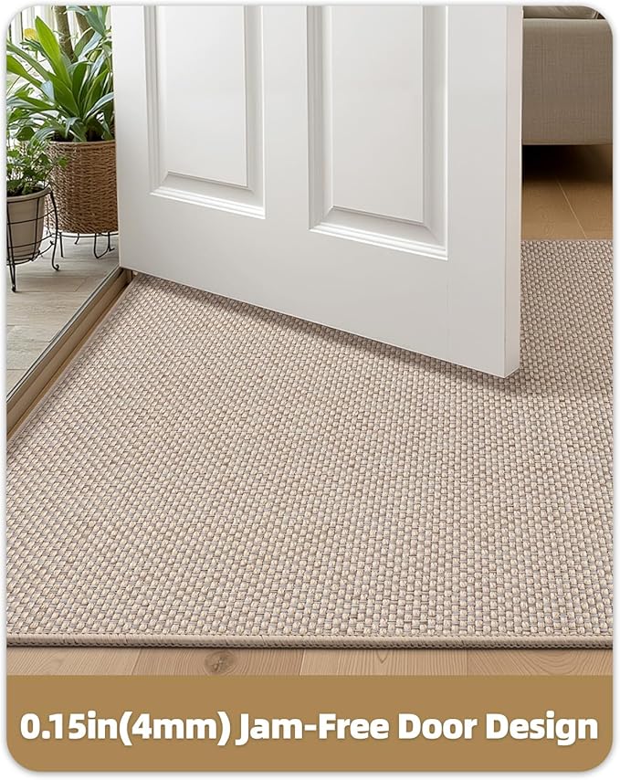 Color&Geometry Front Door Mat Indoor 26"x95", Ultra Non Slip Rubber Backed Dirt Trapper, Low Profile Thin washable, Easy Clean Entry Entryway Rug Door Mat Indoor Entrance, Khaki (Rolled-up NO Creases)