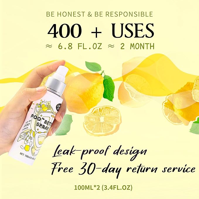 Clean-n-Fresh Toilet Spray, 6.8 Fl.oz Poo Spray | Up to 400+ Uses, 100% Natural Plant Essential Oil Citrus Scent, Bathroom Deodorizer