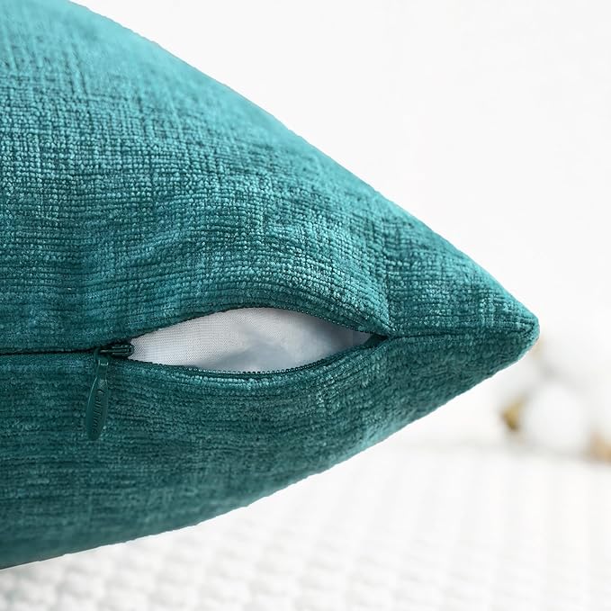 CaliTime Throw Pillow Covers Decorative 18 X 18 Inches Pack of 4 Cozy Chenille Cushion Cases for Couch Sofa Bed Living Room Home Teal
