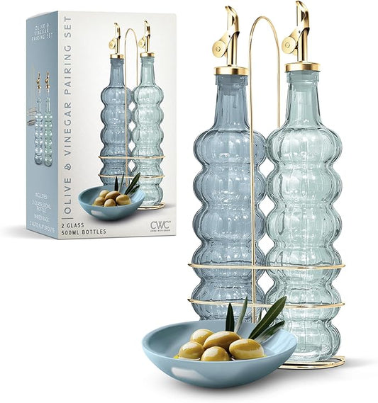COOK WITH COLOR Glass Olive Oil Bottle Dispenser - 2 Pack- 17oz Oil and Vinegar Cruet - Olive Oil Carafe Decanter for Kitchen