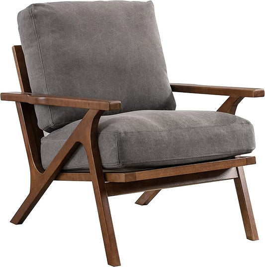 chairus Mid Century Accent Armchair Modern Upholstered Lounge Chair Compfy Leisure Arm Chair for Living Room Fireplace/Bedroom/Reception/Dorms, Denim Fabric Grey