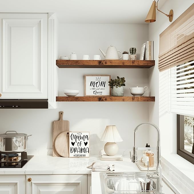 Floating Shelves 10 inches Deep, Long 36 x 10 x 1.8 Wall Shelves for Bedroom, Living Room, Kitchen, Office, Bathroom Farmhouse Shelf Home Decor with Invisible Bracket, Rustic Brown