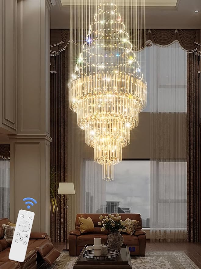 Flashing God D40''X H110'' Modern Foyer Chandeliers for High Ceiling Raindrop Flush Mount Light Fixture for Foyer Crystal Pendant Light Dimmable Lighting with Remote Straircase Fixture