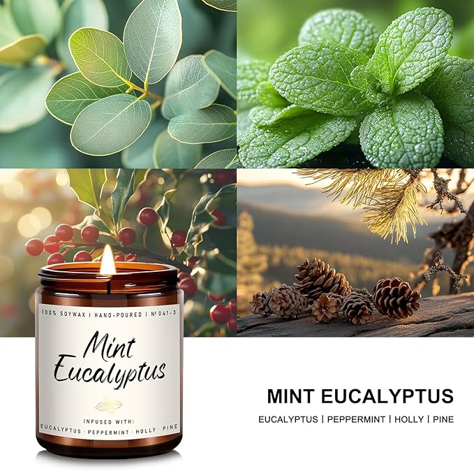 Auelife Mint Eucalyptus Candle | Aromatherapy Candle for Relaxation, Soy Candles for Home Scented, Home Fragrance Gifts for Women Men - Long-Lasting 7oz Jar