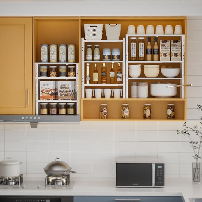 Expandable,Stackable Spice Rack,Seasoning Organizer and Storage,Spices Jar Racks for Cabinet,Countertop, Metal Pantry, Cupboard,Laundry Storages,Heavy Duty(1 Pack/Medium/White)