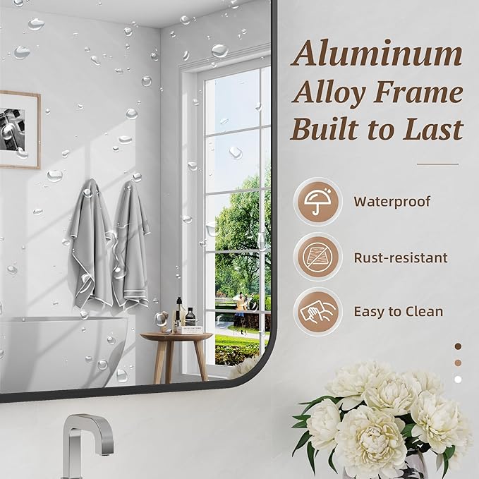 Bathroom Mirror 55" x 30", Large Rectangle Wall Mirror, Black Metal Frame Wall Mounted Mirrors for Bathroom, Vanity, Bedroom, Entryway Decor(Horizontal/Vertical)