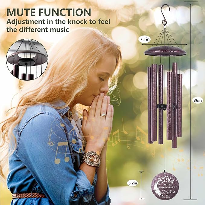 ASTARIN 36" Large Deep Tone Personalized Sympathy Wind Chimes, Memorial Wind Chime for Loss of Mother Father Loved One, Angel's Feather Bereavement Gifts Decor Outdoor Patio Garden(Produced in USA)