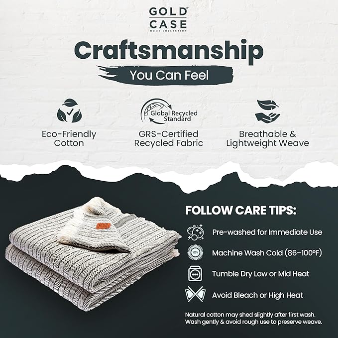 Gold Case Throw Blanket for Couch – 100% Recycled Turkish Cotton Blankets – Elegant Decorative Throw Blankets for Living Room Sofa – Woven Throws for Couch – Vintage Dark Green – 50x60 (Set of 2)