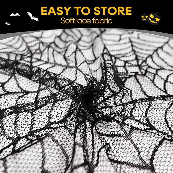 eZAKKA Halloween Table Cloth, Spider Webs Tablecloths Black Tablecloth Lace Fabric Table Cloths Spooky Cover for Rectangle Tables for Parties Gothic Halloween Home Decorations, 60x84 Inch