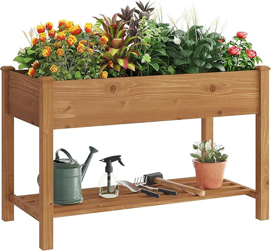 GHWIE Raised Garden Bed with Shelf,Elevated Wooden Planter Box with Legs,Garden Planter for Backyard, Patio, Balcony