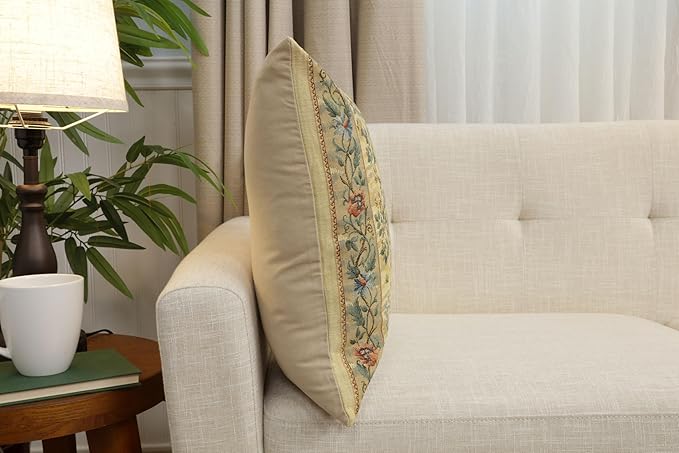 Charlotte Home Furnishings Throw Pillow Covers, Decorative Boho Pillow Covers for Couch, Light Tree of Life Square Cushion Cases 18x18 in, European Cotton Jacquard Woven for Cozy Bedroom Decor