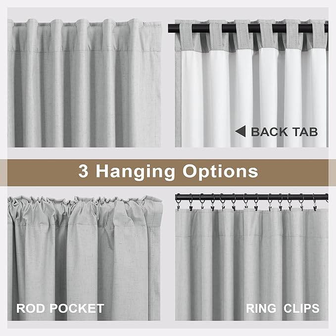 100 Percent Blackout Sliding Glass Door Curtains 120 Inches Long 2 Panels 10 FT Theater Floor to Ceiling Drape Linen Cotton Textured Luxury Curtains Farmhouse Black Out Light Grey Gray White Back Tab