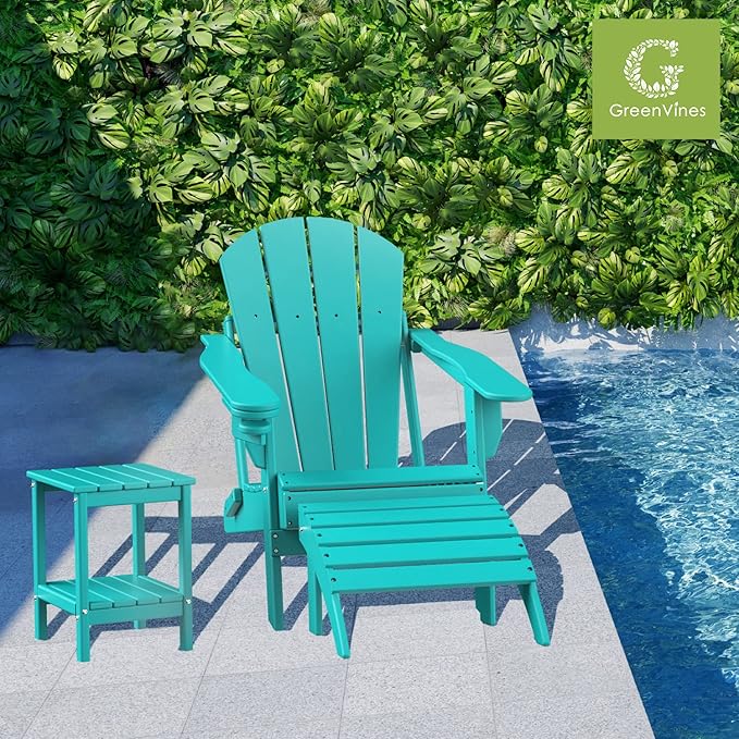 GREENVINES Adirondack-Ottoman | Set of 4 | HDPE Plastic | Outdoor Footrest | All Weather | Foot Rest | Foot Stool | Aqua | for Adirondack Chair | for Patio Backyard Pool