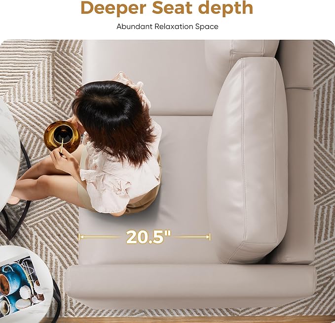 Faux Leather Oversized Accent Chair with Storage Deep Seat Single Sofa Large Reading Armchair for Living Room Bedroom Office Whitesand