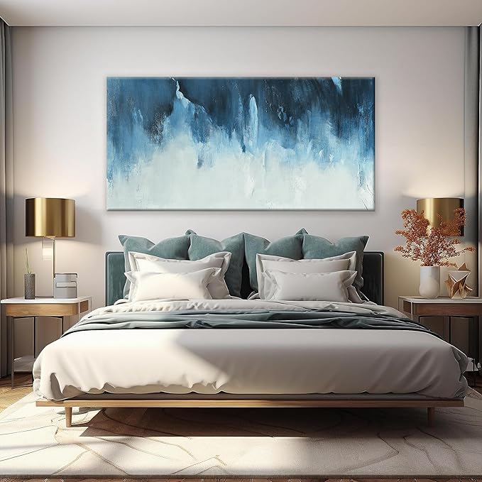 Canvas Wall Art Decor Large Wall Art Pictures For Living Room Abstract Art Work Decoration White Blue Wall Art Decor Abstract Wall Art Paintings Prints for Bedroom Office Kitchen Wall Decor 29" x 58"