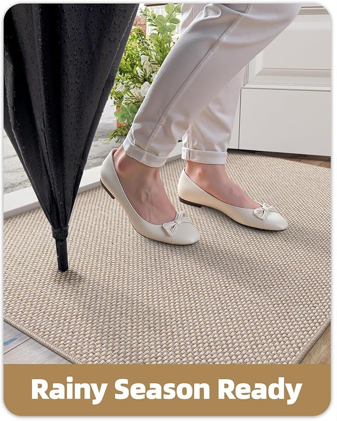 Color&Geometry Front Door Mat Indoor 24"x36", Ultra Non Slip Rubber Backed Dirt Trapper, Low Profile Thin washable, Easy Clean Entry Entryway Rug Door Mat Indoor Entrance, Khaki (Rolled-up NO Creases)