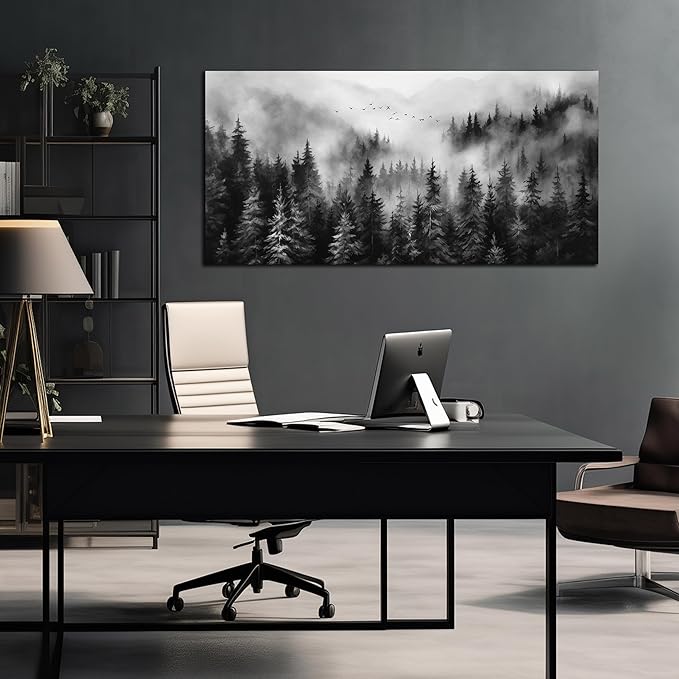 Black and White Canvas Wall Art for Office,Forest Wall Art for Bedroom Above Bed 24 x 48 Inch