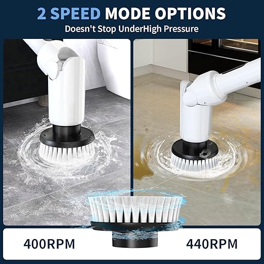 Electric Spin Scrubber - Cordless Cleaning Brush with Digital Display, 2 Speeds, 8 Brush Heads, IPX7 Waterproof, Adjustable Long Handle for Bathroom, Tub, Tile, Shower, and Car