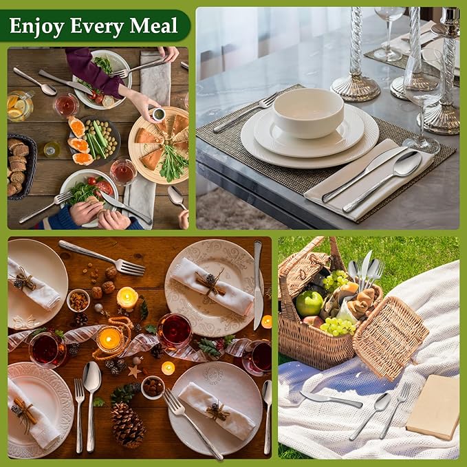 Aisoso 20-Piece High-End Silverware Set with Stone Patterned Handle Mirror Finished Stainless Steel Serving Utensils for 4, Durability and Dishwasher Safe for Home, Restaurant, Weddings