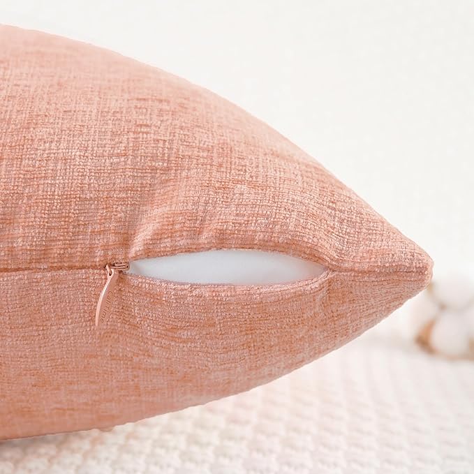 CaliTime Throw Pillow Covers Decorative 16 X 16 Inches Pack of 2 Cozy Chenille Cushion Cases for Couch Sofa Bed Living Room Home Dusty Pink