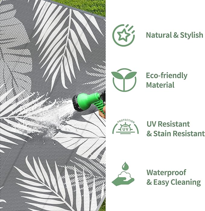 GENIMO Outdoor Rug 3' x 5' Waterproof for Patios Clearance, Reversible Outdoor Plastic Straw Camping Rug Carpet, Large Area Rugs Mats for RV, Camper, Deck, Balcony, Porch, Beach, Picnic, Grey&White