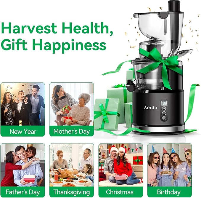 Aeitto Cold Press Juicer with Large Feed Chute, Large Capacity, Juicer Machines for Fruits and Vegetables, Slow Masticating Juicer Self Feeding, Easy to Clean, High Juice Yield