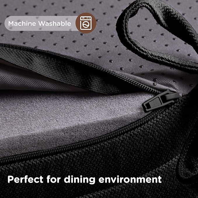 Codi Dining Chair Cushions 4 Pack, Thick Chairs Pads for Indoor Kitchen Room - Washable, Non-Slip Memory Foam Seat Cushion with Ties, 16.5"x16.5"x 3.5", Set of 4, Black