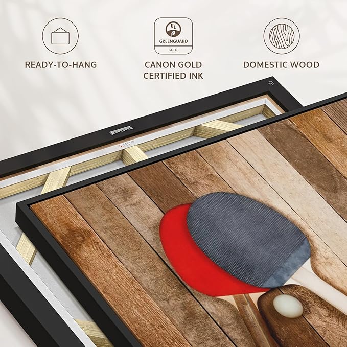 ElephantStock Ping Pong Wall Art - Horizontal Framed Canvas - 1-Piece Living Room Wall Decor - Photography Canvas Print - Brown and Red Decor for Wall - 31" X 21"