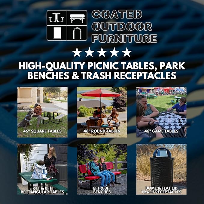 Coated Outdoor Furniture Heavy-Duty Portable Outdoor Kids Table with Umbrella Hole, Expanded Metal Kids Picnic Table, Commercial-Grade, Made in America (46 In, Round, Childrens, Brown)