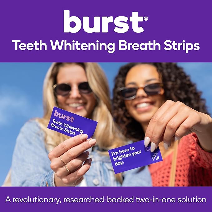 Burst Teeth Whitening Breath Strips (Polar Mint/8 Pack) | Kills 93% of Bad Mouth Germs | Up to 4 Shades Whiter in One Use | Easy to Apply/Quick Dissolving