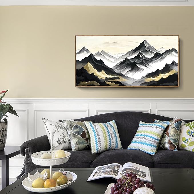 amatop Large Framed Canvas Wall Art Modern Abstract Mountain Landscape Art Print Zen Minimalist Artwork Black and White Decorative Motivational Picture for Office Living Room Bedroom Decor 48x24 Inch