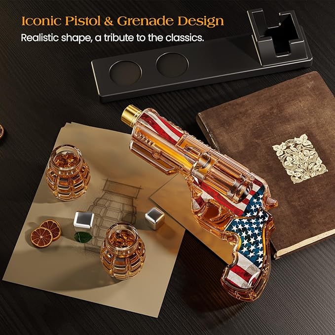 Birthday Gifts for Men Dad, Kollea Flag Whiskey Decanter Sets with Grenade Shot Glasses, Gifts Ideas for Brother, Holiday, Father, Husband, Boyfriend, Military Enthusiasts, Funny Anniversary Present