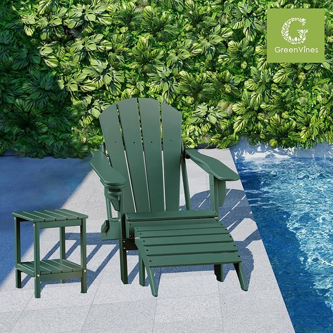 GREENVINES Adirondack-Ottoman | Set of 2 | HDPE Plastic | Outdoor Footrest | All Weather | Foot Rest | Foot Stool | Forest | for Adirondack Chair | for Patio Backyard Pool