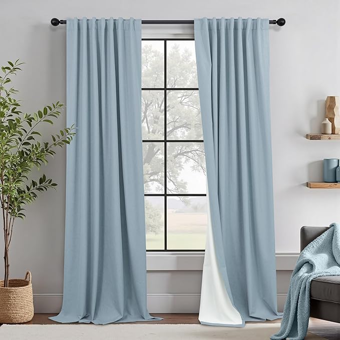 Extra Long Blackout Light Blue Curtains for Living Room 108 Inch Length Insulating Sound Proof Wide Drape for Window Treatments Curtain for Patio Sliding Glass Doors Doorway Hallway 2 Panel Stone Blue