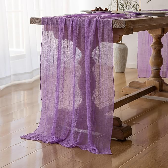 6pcs Lilac Gauze Rustic Cheesecloth Table Runner 120 Inch 10 FT for Wedding Baby Shower Bridal Shower Birthday Engagement Garden Outdoor Party Long Sheer Boho Decorations