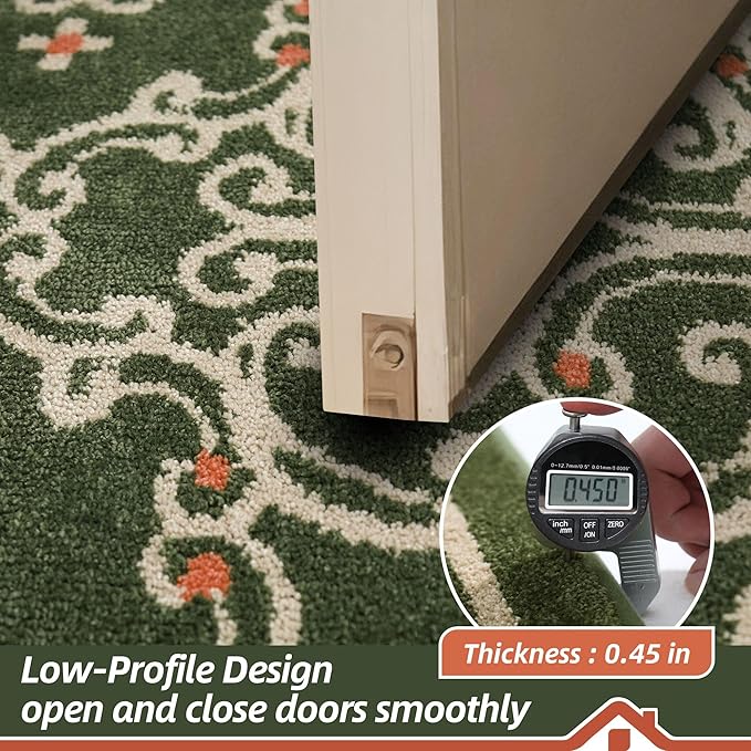 BEQHAUSE Dirt Trapper Door Mat 32" x 48", Non-Slip Entryway Rugs Washable, Floor Mat Stain Resistant and Absorbent Welcome Mat for Front Back Door, Muddy Wet Shoes & Paws, Green and Vining Floral