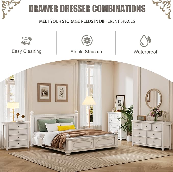 BLANKSPACE White 7 Drawer Dresser, Modern Dresser for Bedroom, Wood Drawer Organizer with Metal Knobs, Large Capacity Wood Cabinet for Bedroom