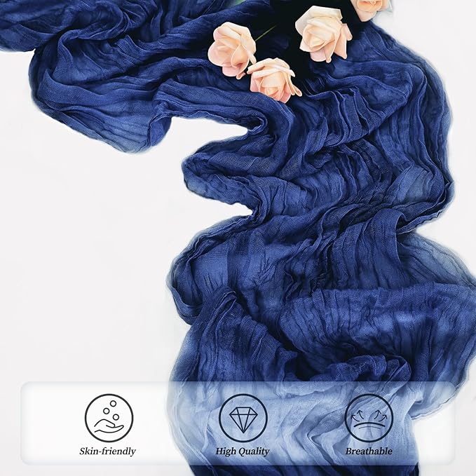 10FT 12 Pack Royal Blue Cheesecloth Table Runner 20 x 120 Inch Long Rustic Gauze Cheese Cloth Table Runner for Wedding Bridal Baby Shower Table Decorations Boho Fabric Sheer Birthday Party Table Decor