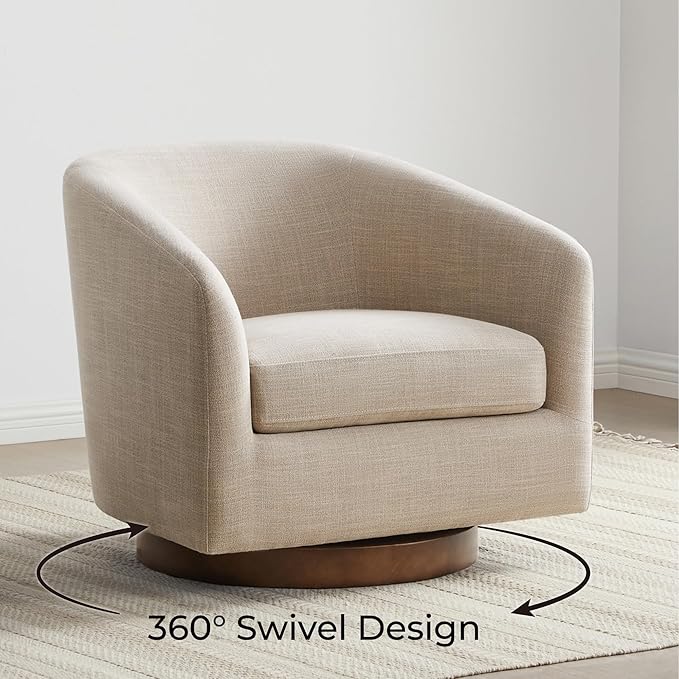 CHITA Swivel Accent Chair, FSC Certified Upholstered Fabric Barrel Chair for Living Room Set of 2, Fully Assembled, Flax Beige