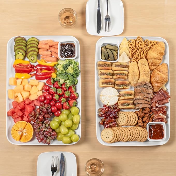 DELLING Large Serving Platter, 18" x 12.3" Serving Tray-Set of 2, White Platters for Serving Food, Serving Trays for Party, Fruit, Appetizer, Serving Trays for Entertaining at Parties and Weddings