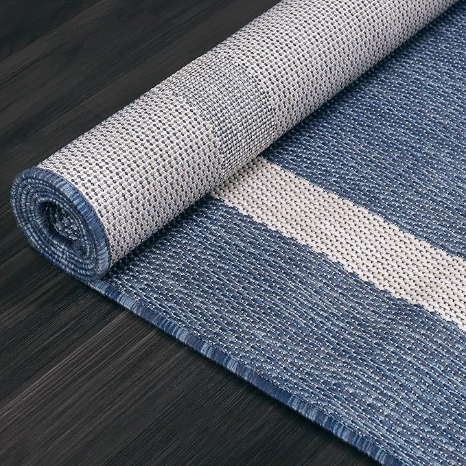 Bordered Outdoor Rug 9x12 Washable Outside Carpet for Indoor Patio Porch Waterproof Easy Cleaning Non Shedding Area Rugs Blue 9 x 12