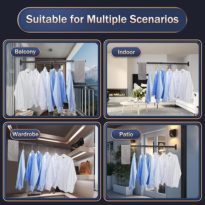 Clothes Drying Rack,Laundry Drying Rack Wall Mount, Space Saver Clothes Rack,Retractable,Collapsible(Tri-Fold), for Balcony,Laundry,Bathroom, Dark Grey Color,3z-g02