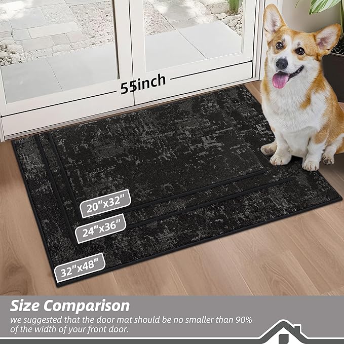 BEQHAUSE Dirt Trapper Door Mat 24"x36" Non-Slip Door Mats Washable Entryway Rugs Stain Resistant Doormat Absorbent Welcome Floor Mat for Front Back Door, Muddy Wet Shoes & Paws,Black