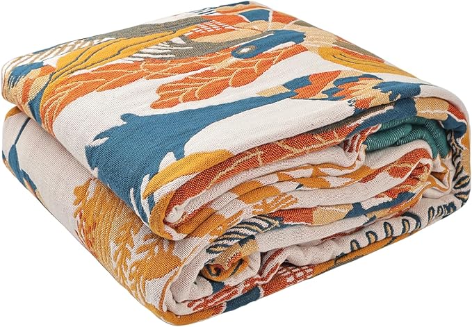 Boho Throw Blanket for Bed - 100% Pure Cotton Ultra Soft Rustic Quilt - Farmhouse Decor Bed Blankets, All Season Rustic Throw for Sofa Couch Chair(91''x 98'', Floral Bird)