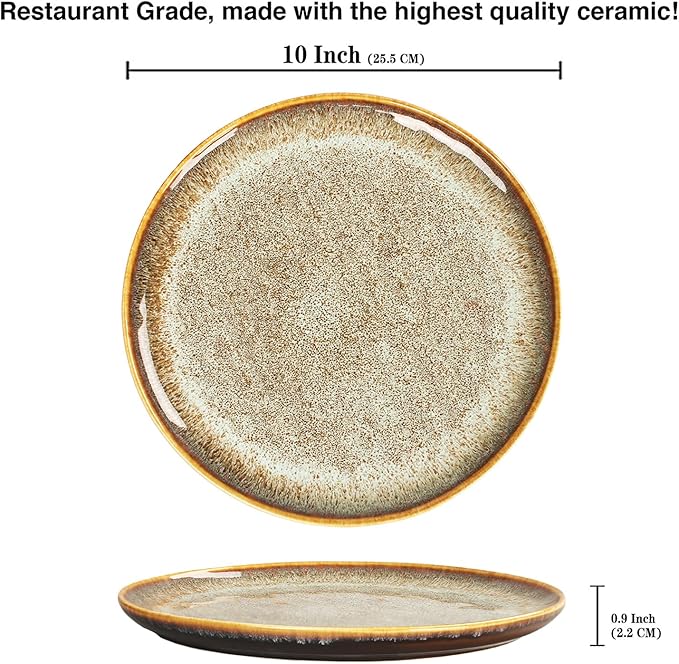 Ceramic Dinner Plates Dish Set,Set of 4,for Lunch snacks -Microwave Oven & Dishwasher Safe,Scratch Resistant,Dinnerware Kitchen Porcelain Serving Dishes 10 Inch Round